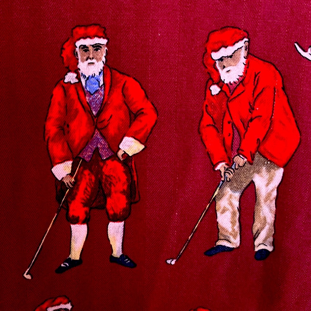 Vintage Ugly Christmas Sweater Guy Buffet Golfing Santa Shirt 100% Silk - Picture 2 of 4